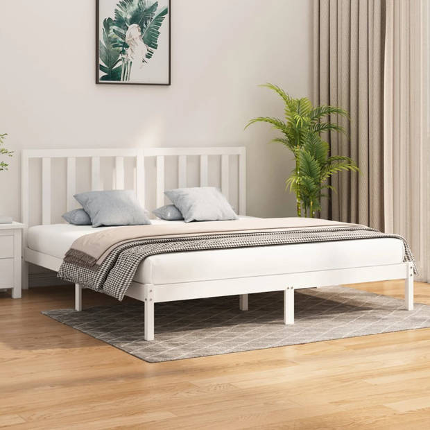 vidaXL Bedframe massief hout wit 200x200 cm