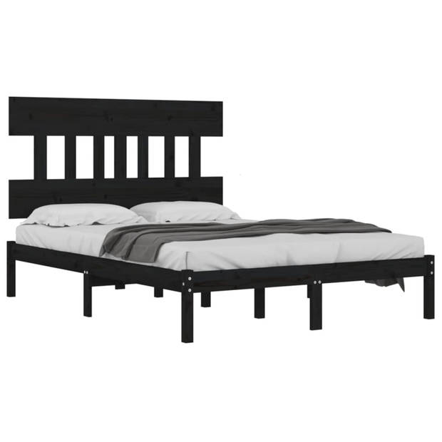 vidaXL Bedframe massief hout zwart 140x190 cm