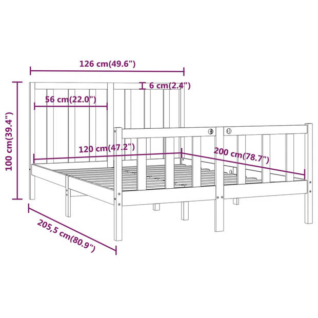 vidaXL Bedframe massief hout zwart 120x200 cm