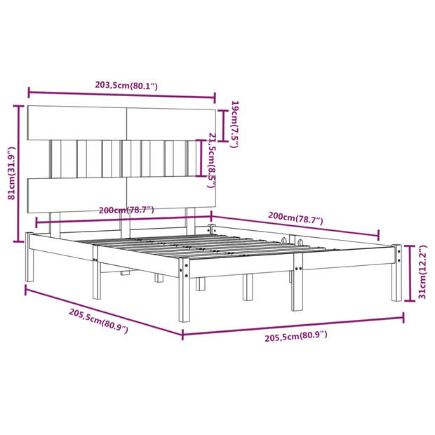 vidaXL Bedframe massief hout zwart 200x200 cm