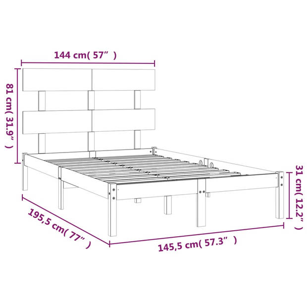 vidaXL Bedframe massief hout wit 140x190 cm