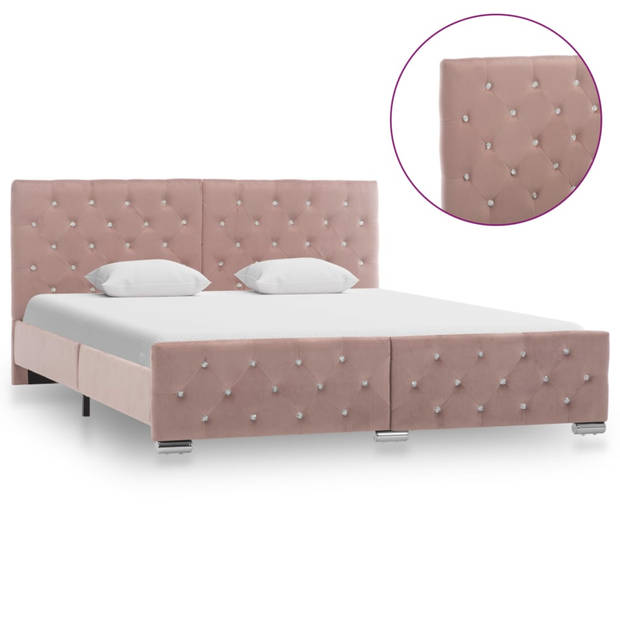 vidaXL Bedframe fluweel roze 160x200 cm