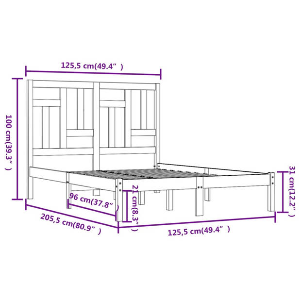 vidaXL Bedframe massief grenenhout grijs 120x200 cm