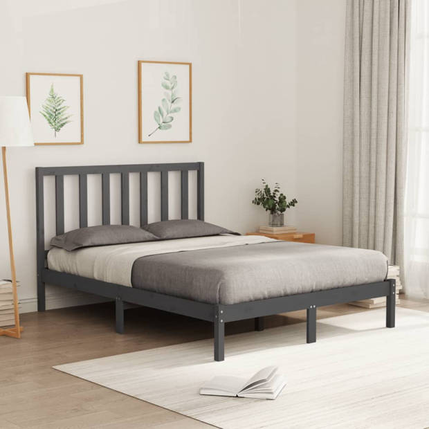 vidaXL Bedframe massief hout grijs 120x200 cm