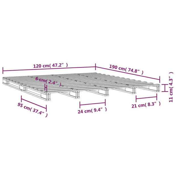 vidaXL Palletbed massief grenenhout zwart 120x190 cm