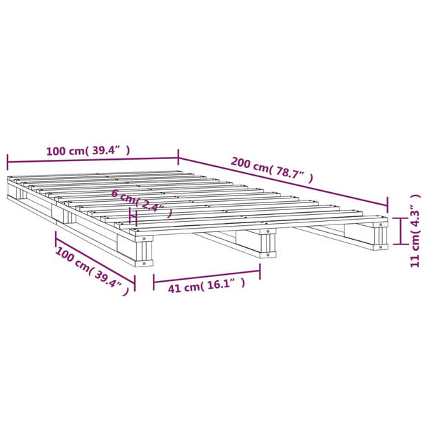 vidaXL Palletbed massief grenenhout grijs 100x200 cm