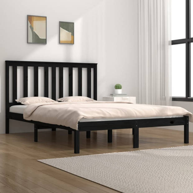 vidaXL Bedframe massief grenenhout zwart 140x190 cm