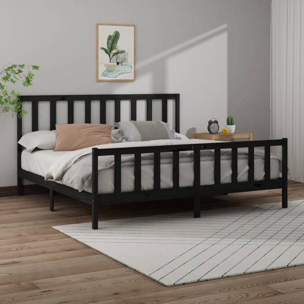 vidaXL Bedframe massief grenenhout zwart 200x200 cm