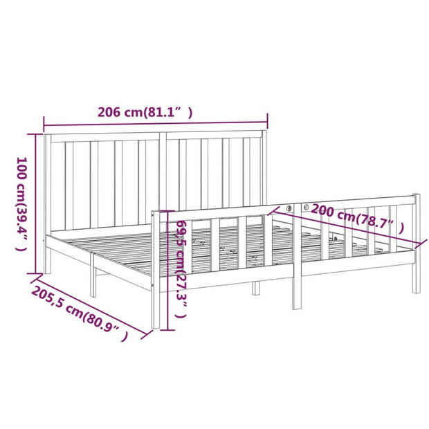 vidaXL Bedframe massief grenenhout zwart 200x200 cm