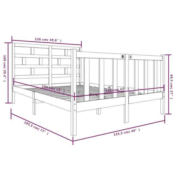 vidaXL Bedframe massief grenenhout zwart 120x190 cm