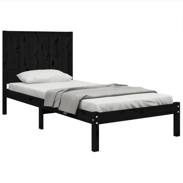 vidaXL Bedframe massief grenenhout zwart 75x190 cm