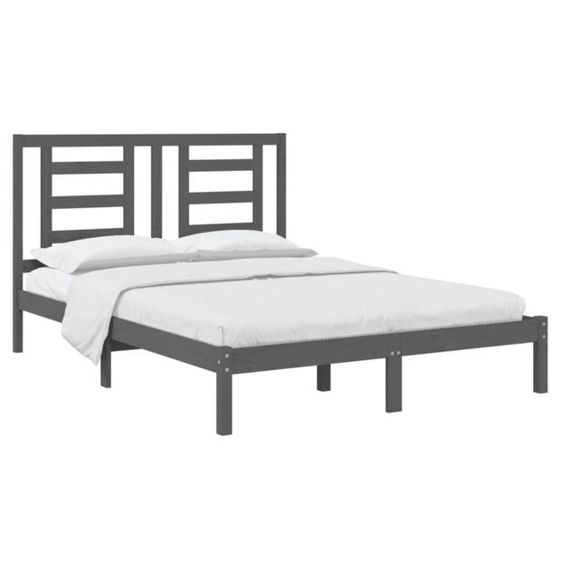 vidaXL Bedframe massief grenenhout grijs 150x200 cm