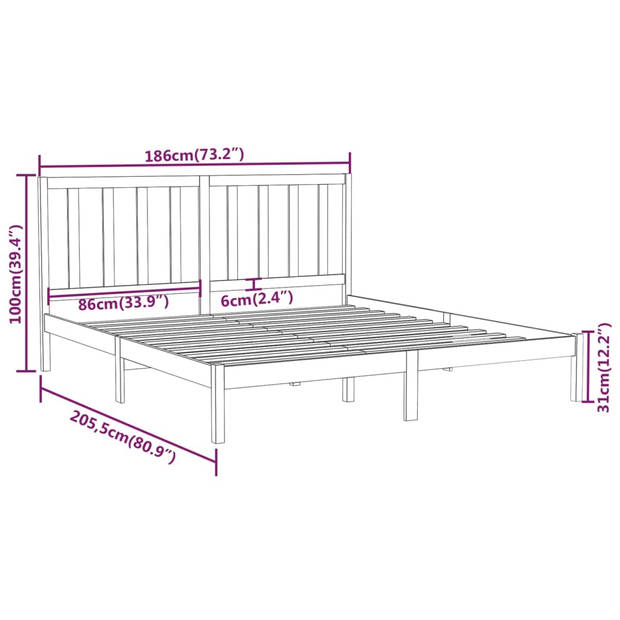 vidaXL Bedframe massief hout grijs 180x200 cm