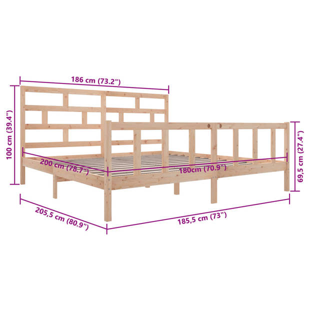 vidaXL Bedframe massief grenenhout 180x200 cm