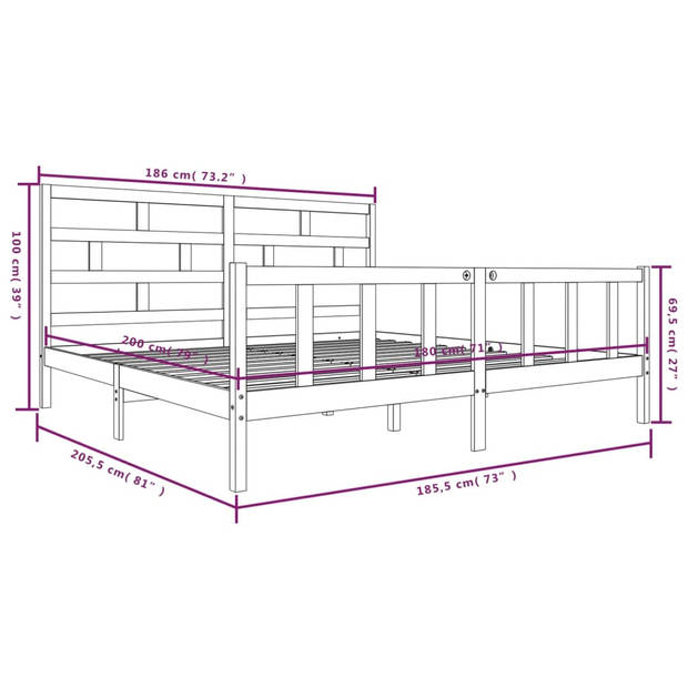 vidaXL Bedframe massief grenenhout 180x200 cm