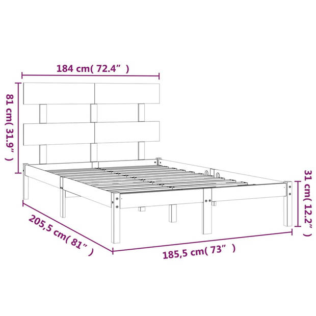 vidaXL Bedframe massief hout zwart 180x200 cm