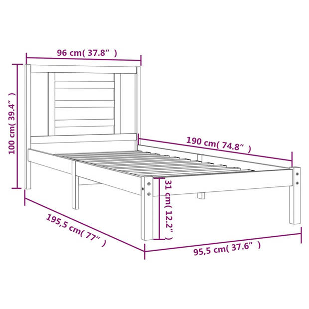 vidaXL Bedframe zonder matras massief grenenhout wit 90x190 cm