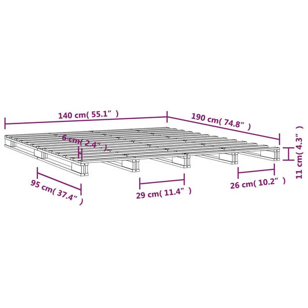 vidaXL Palletbed massief grenenhout honingbruin 140x190 cm