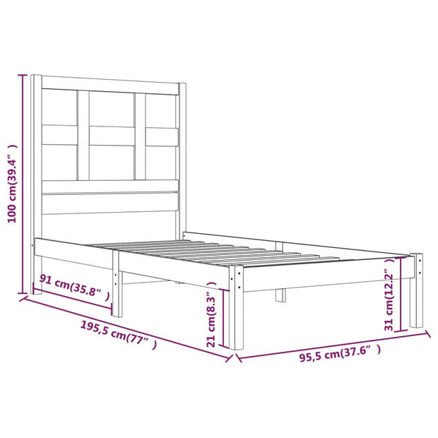 vidaXL Bedframe massief grenenhout zwart 90x190 cm