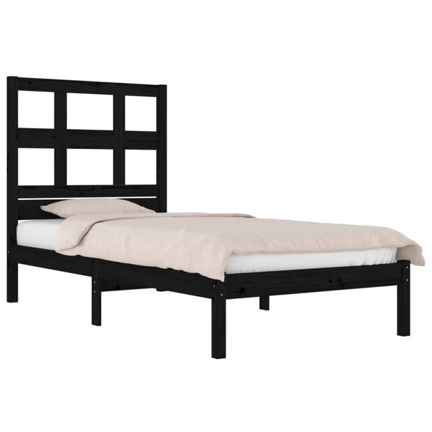 vidaXL Bedframe massief grenenhout zwart 90x190 cm