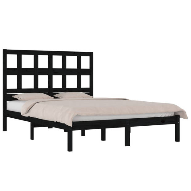 vidaXL Bedframe massief grenenhout zwart 150x200 cm