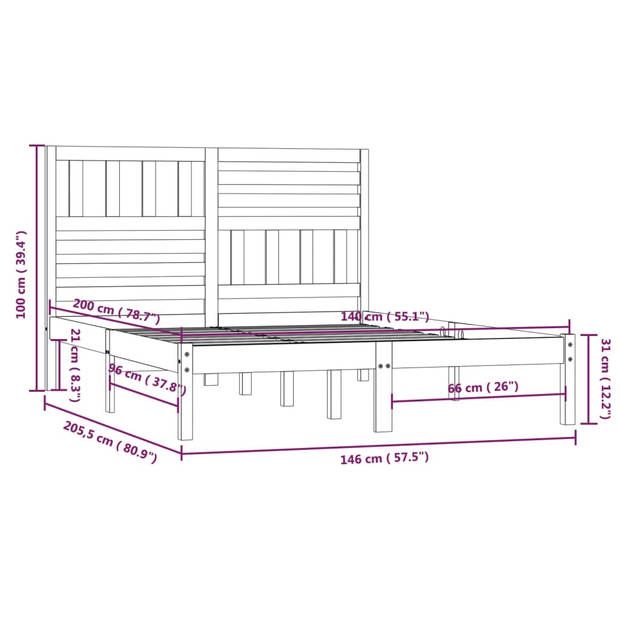 vidaXL Bedframe massief grenenhout 140x200 cm