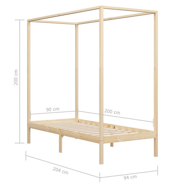 vidaXL Hemelbedframe massief grenenhout 90x200 cm