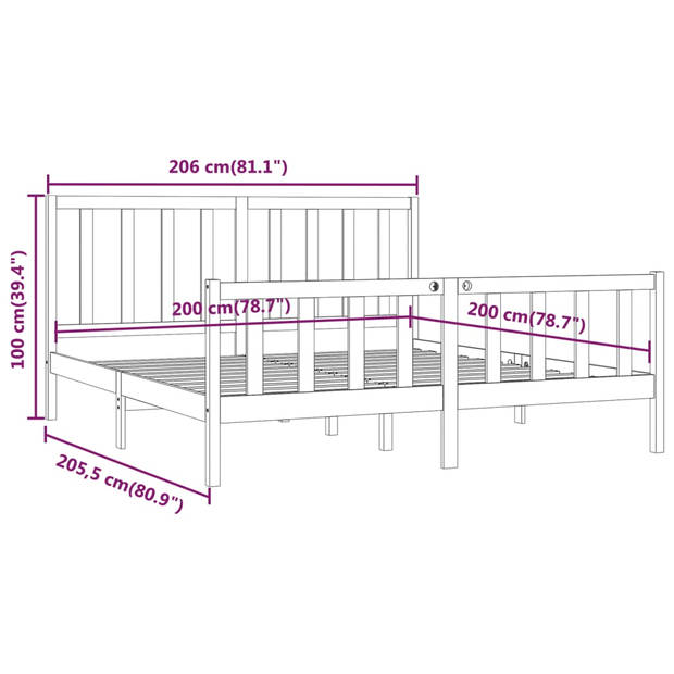 vidaXL Bedframe massief hout honingbruin 200x200 cm