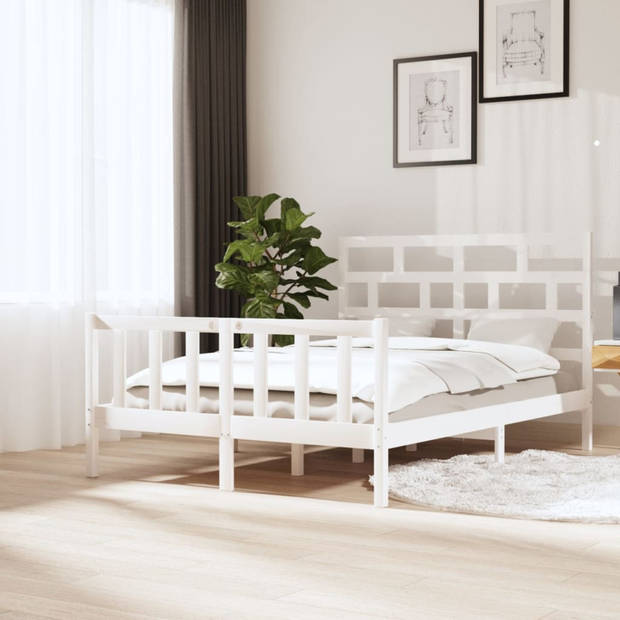 vidaXL Bedframe massief grenenhout wit 140x200 cm