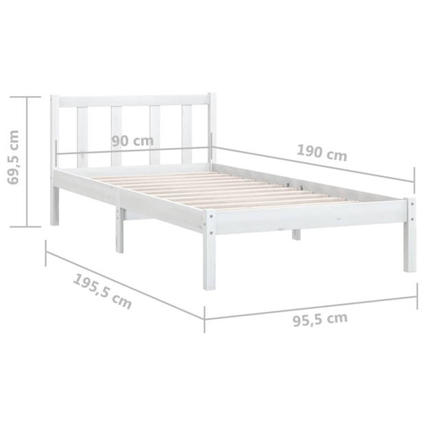 vidaXL Bedframe massief grenenhout wit 90x190 cm