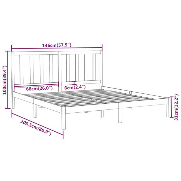 vidaXL Bedframe massief hout wit 140x200 cm