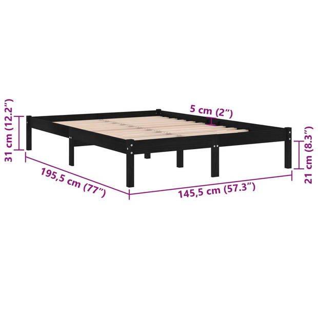 vidaXL Bedframe massief grenenhout zwart 140x190 cm