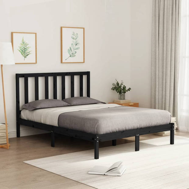 vidaXL Bedframe massief hout zwart 120x200 cm