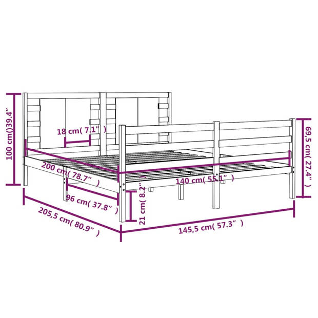 vidaXL Bedframe massief grenenhout wit 140x200 cm