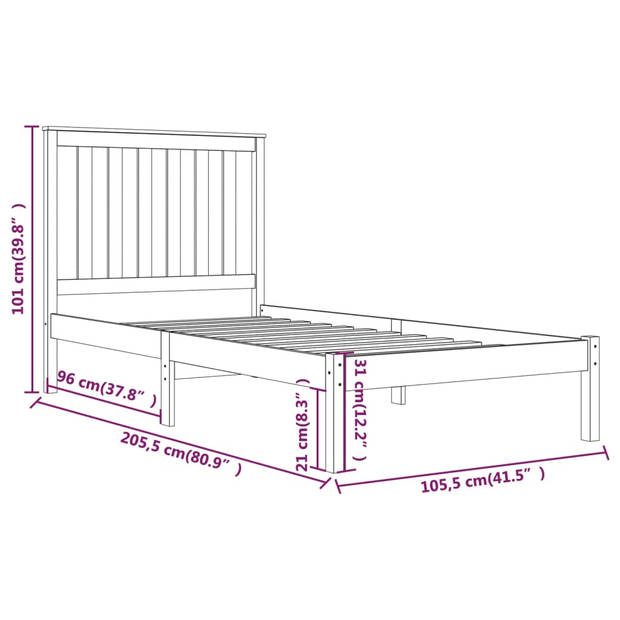 vidaXL Bedframe massief grenenhout 100x200 cm