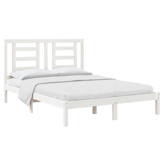 vidaXL Bedframe massief grenenhout wit 135x190 cm 4FT6 Double