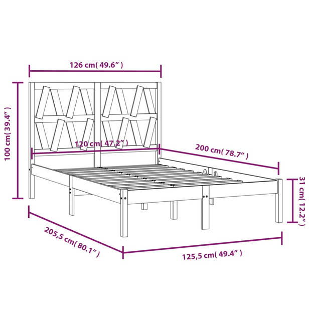 vidaXL Bedframe massief grenenhout 120x200 cm