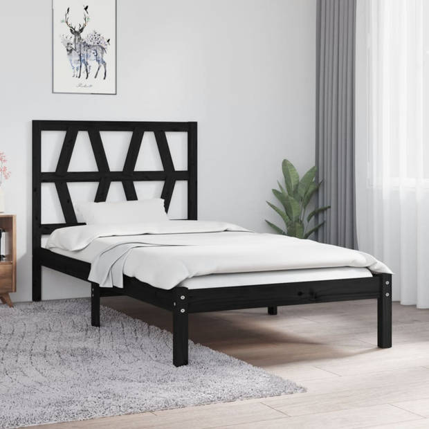 vidaXL Bedframe massief grenenhout zwart 90x190 cm