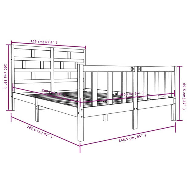 vidaXL Bedframe massief grenenhout 160x200 cm