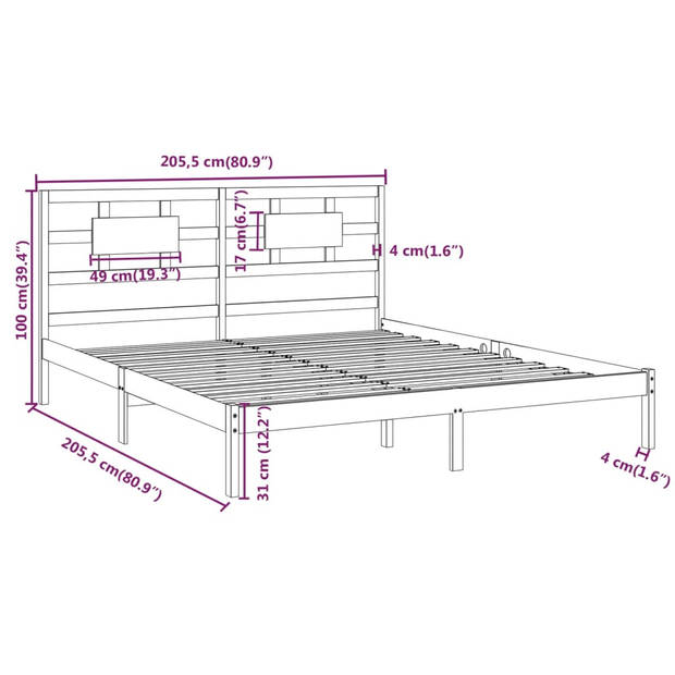 vidaXL Bedframe massief hout grijs 200x200 cm