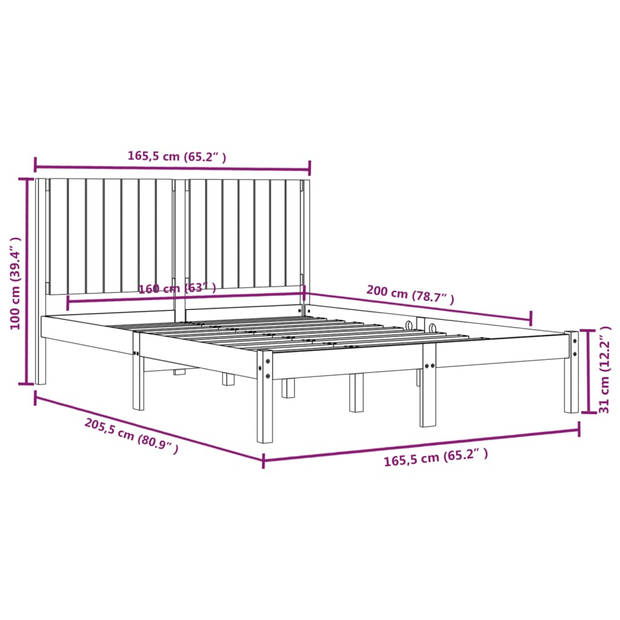 vidaXL Bedframe zonder matras massief grenenhout wit 160x200 cm