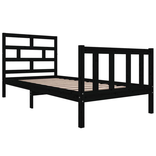 vidaXL Bedframe massief grenenhout zwart 90x190 cm