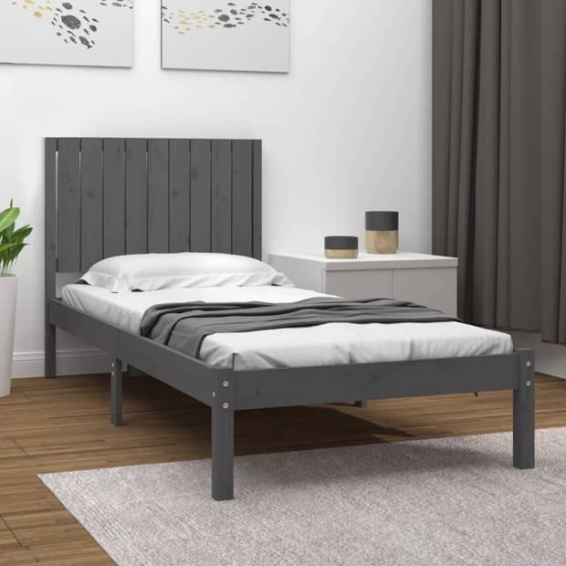 vidaXL Bedframe massief grenenhout grijs 90x200 cm