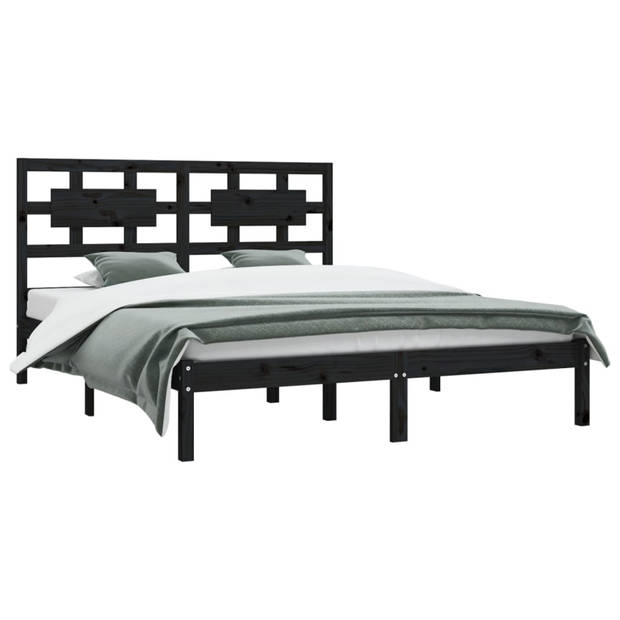 vidaXL Bedframe massief grenenhout zwart 180x200 cm