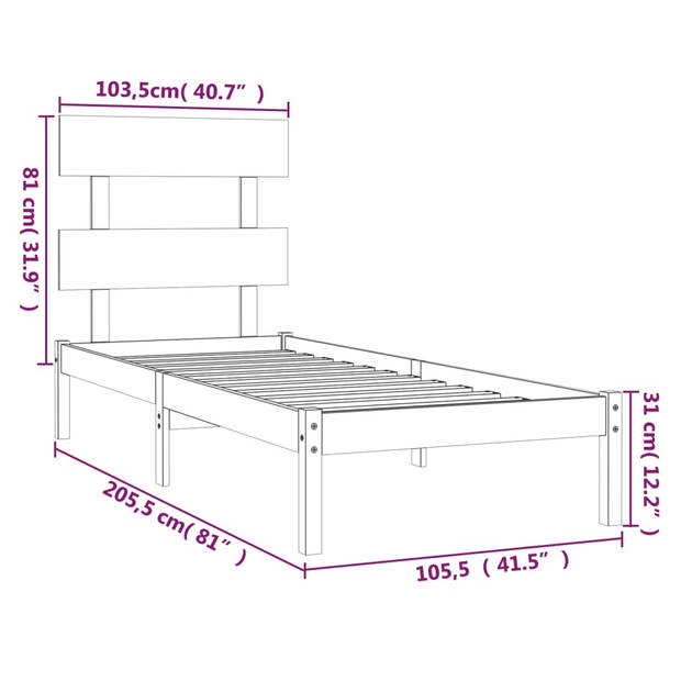 vidaXL Bedframe massief hout wit 100x200 cm