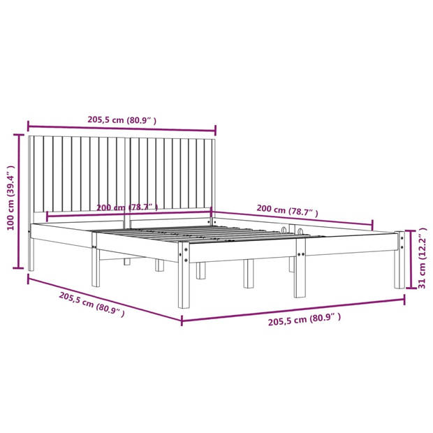 vidaXL Bedframe massief grenenhout zwart 200x200 cm