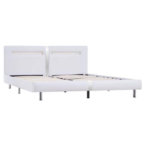 vidaXL Bedframe met LED kunstleer wit 180x200 cm