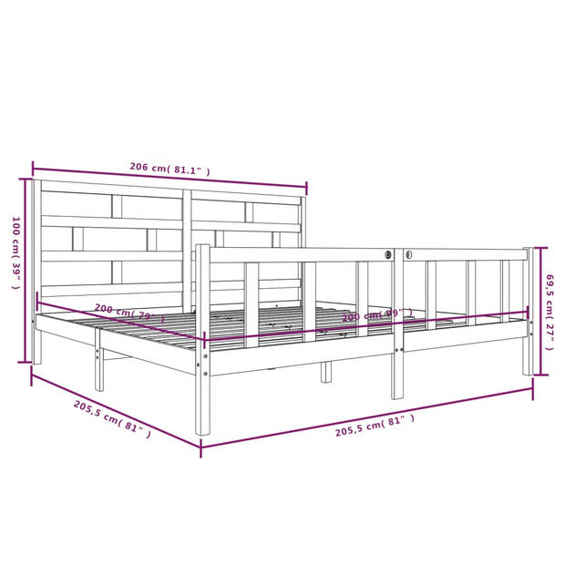 vidaXL Bedframe massief grenenhout wit 200x200 cm