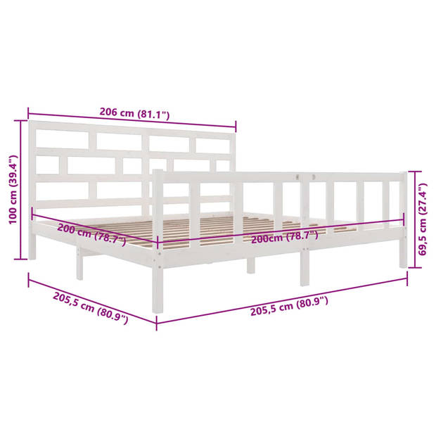 vidaXL Bedframe massief grenenhout wit 200x200 cm