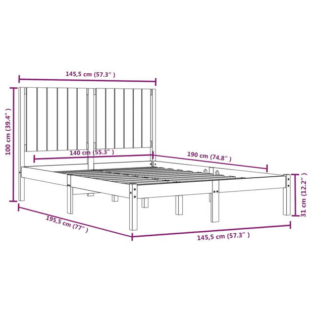 vidaXL Bedframe massief grenenhout zwart 140x190 cm